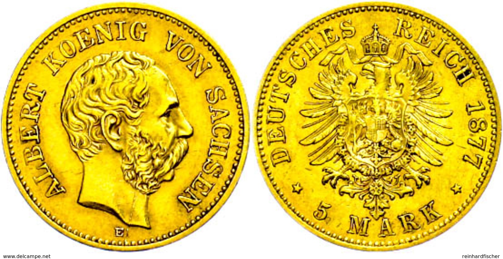 5 Mark, 1877, Albert, Stempelfehler, Vz., Katalog: J. 260 Vz - Altri & Non Classificati