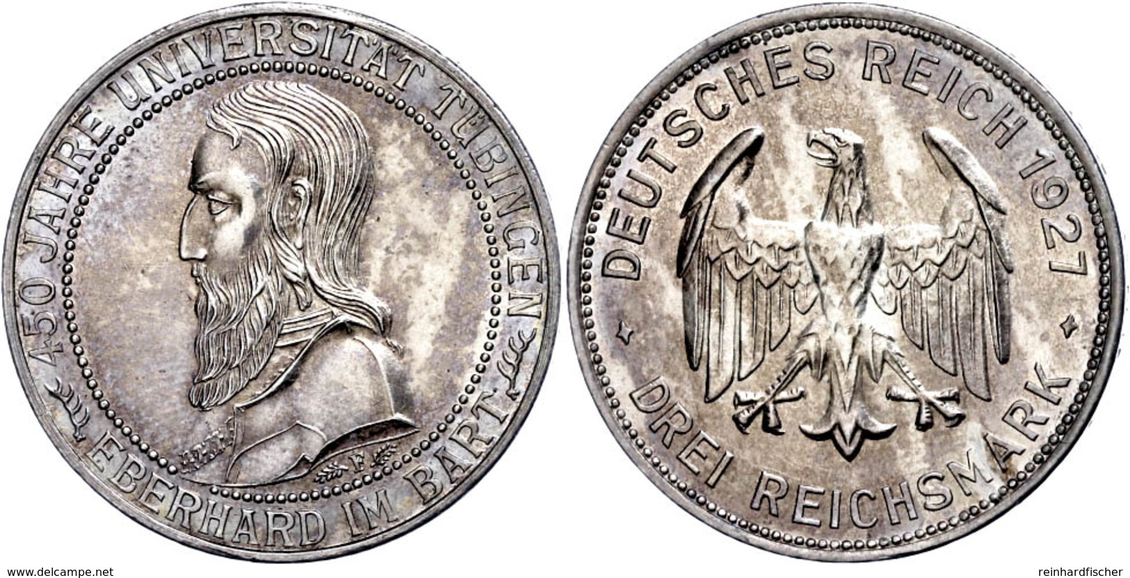 3 Reichsmark, 1927, Universität Tübingen, Vz-st., Katalog: J. 328 Vz-st - Other & Unclassified