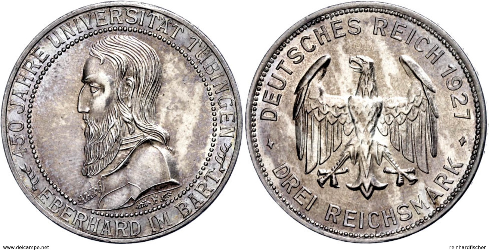 3 Reichsmark, 1927, Universität Tübingen, Vz-st., Katalog: J. 328 Vz-st - Altri & Non Classificati