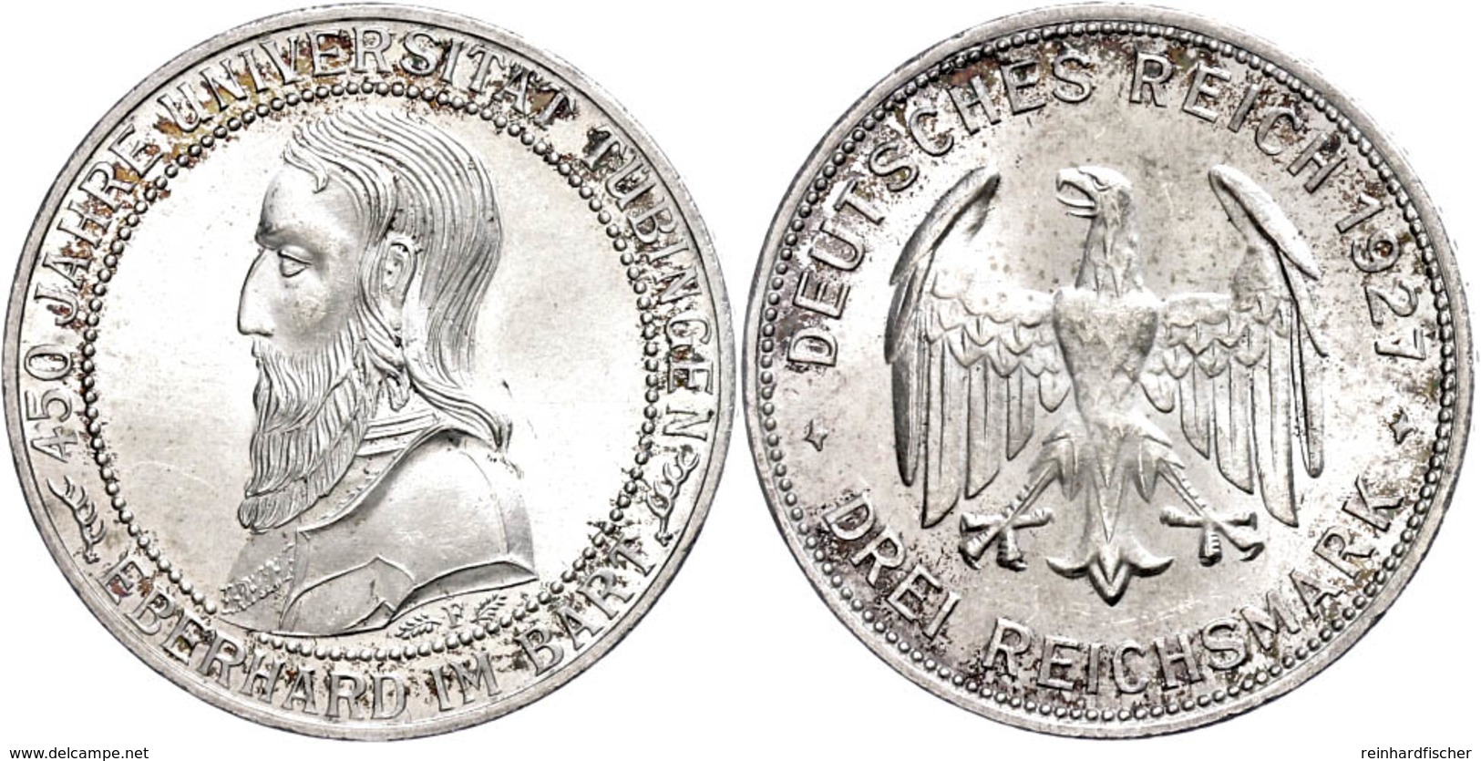 3 Reichsmark, 1927, Universität Tübingen, Wz. Kr., F. St., Katalog: J. 328 - Other & Unclassified