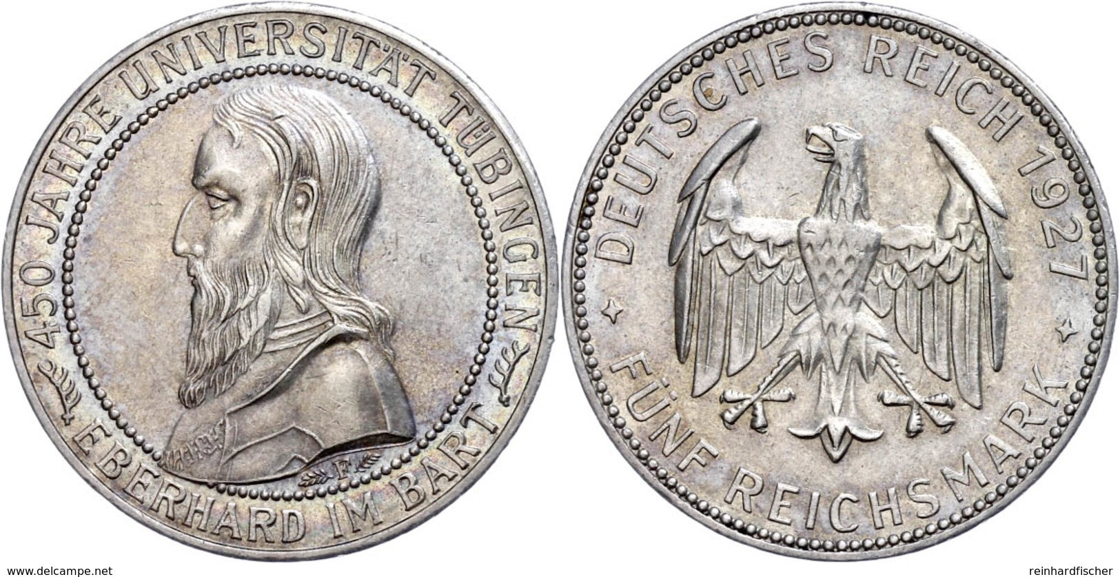 5 Reichsmark, 1927, Universität Tübingen, Kl. Rf., Ss., Katalog: J. 329 Ss - Other & Unclassified