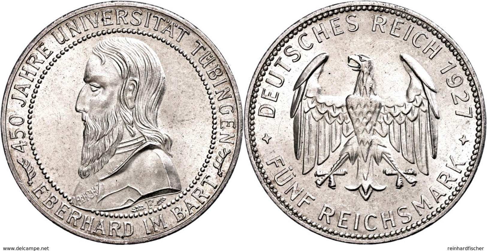 5 Reichsmark, 1927, Universität Tübingen, Kleine Kratzer, Vz-st., Katalog: J. 329 Vz-st - Other & Unclassified