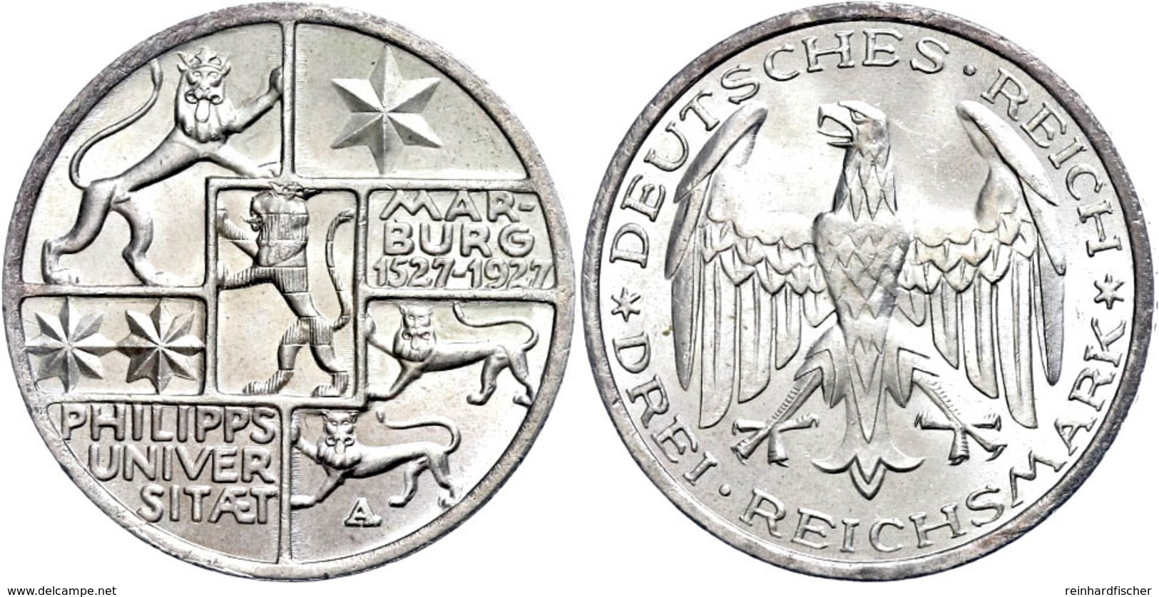 3 Reichsmark, 1927, Marburg, Wz. Rf. Und Kr., St., Katalog: J. 330 St - Other & Unclassified