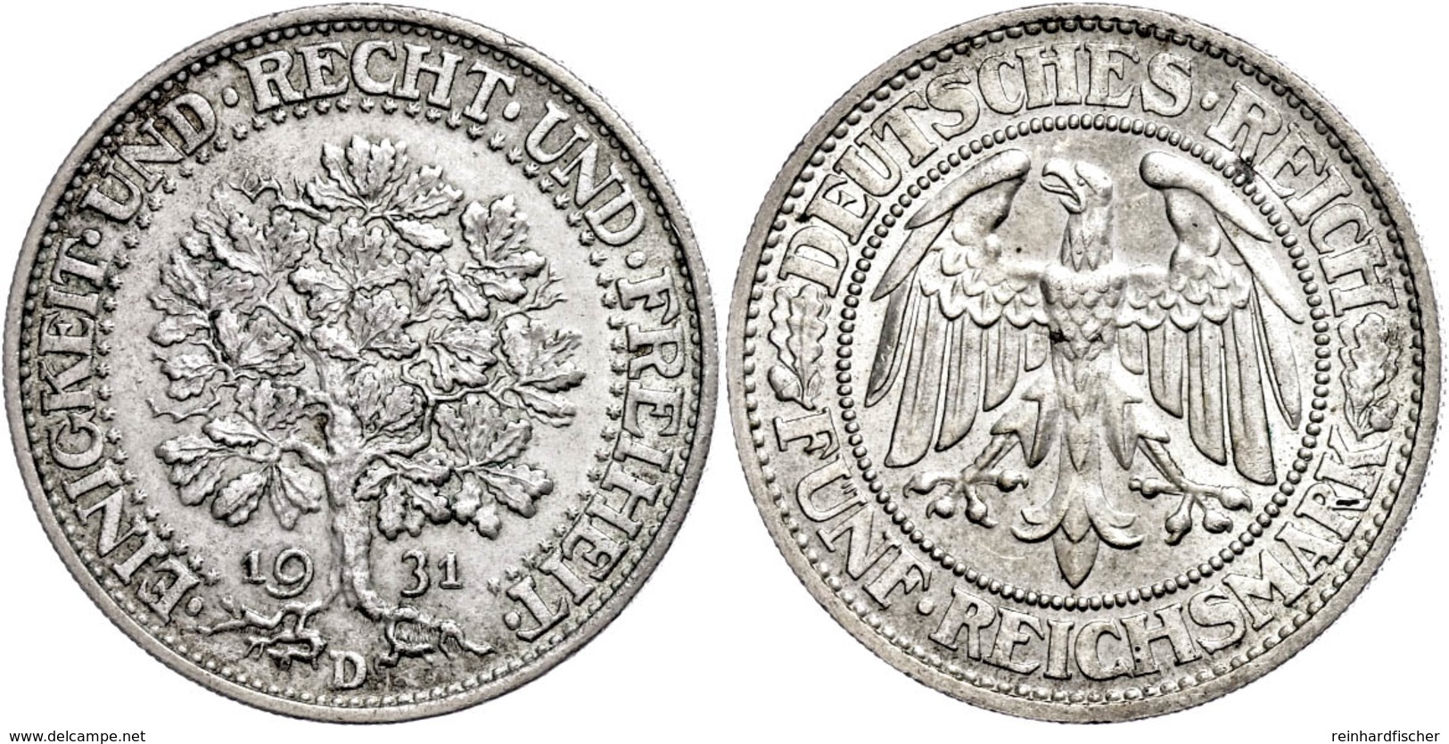 5 Reichsmark, 1931, D, Eichbaum, Ss-vz., Katalog: J. 331 Ss-vz - Other & Unclassified