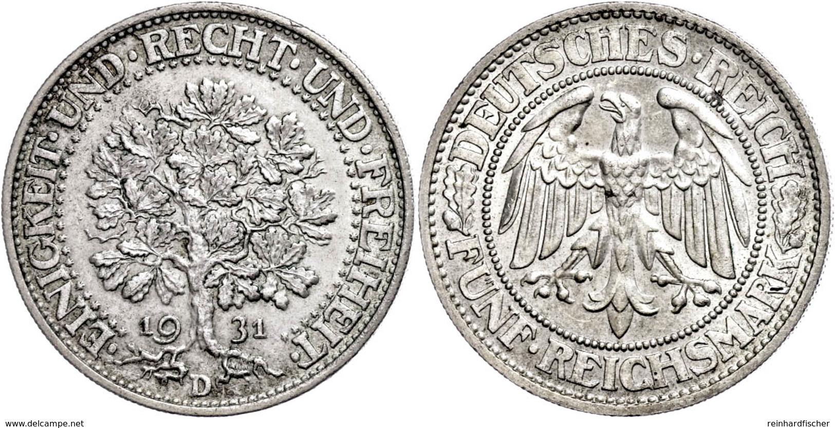 5 Reichsmark, 1931, D, Eichbaum, Ss-vz., Katalog: J. 331 Ss-vz - Altri & Non Classificati