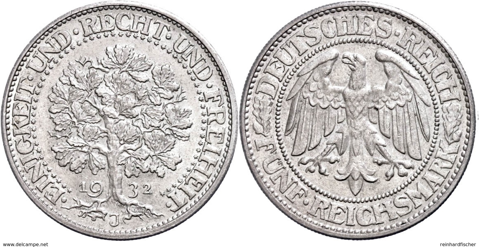 5 Reichsmark, 1932, J, Eichbaum, Vz., Katalog: J. 331 Vz - Other & Unclassified