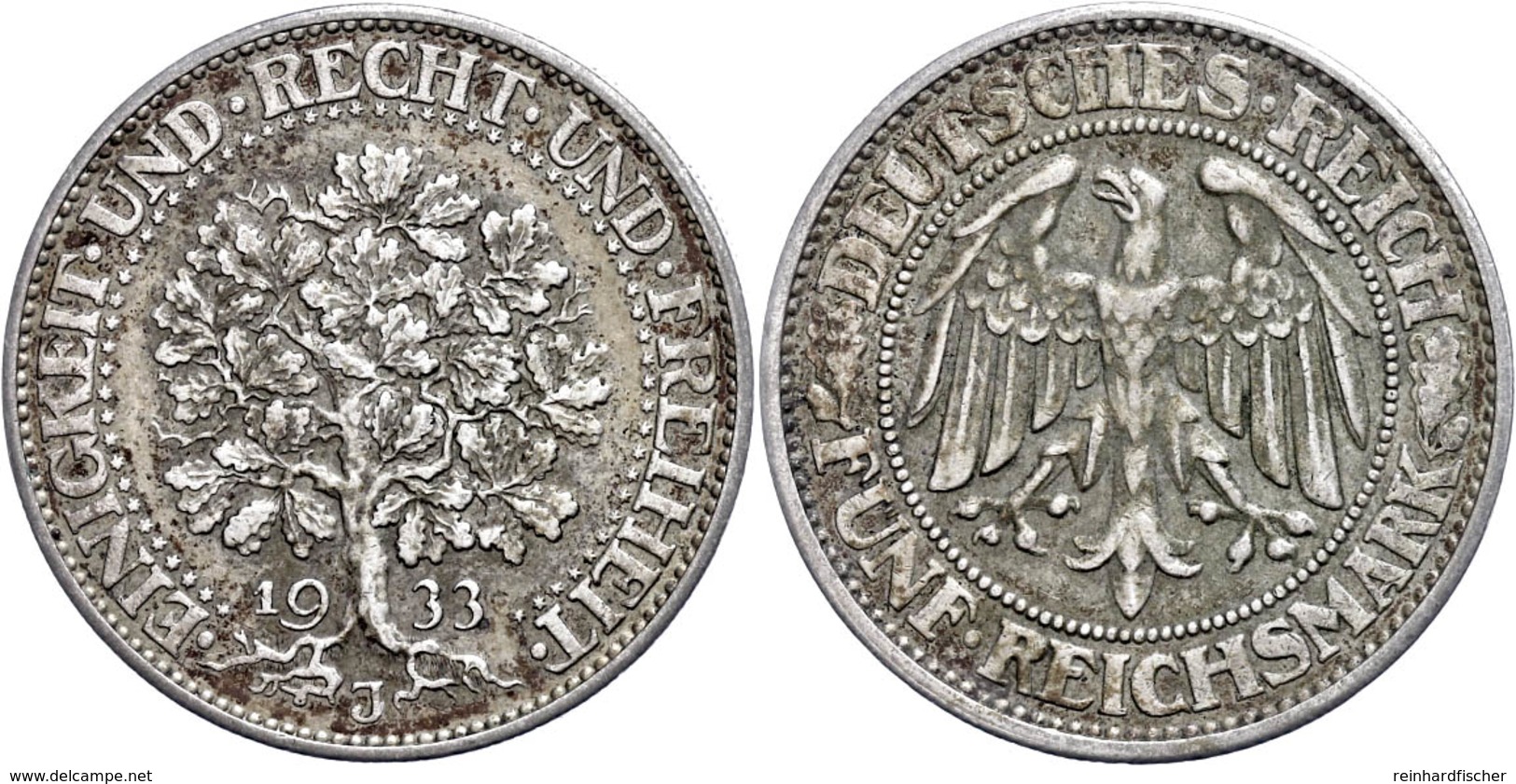 5 Reichsmark, 1933, J, Eichbaum, Ss., Katalog: J. 331 Ss - Other & Unclassified