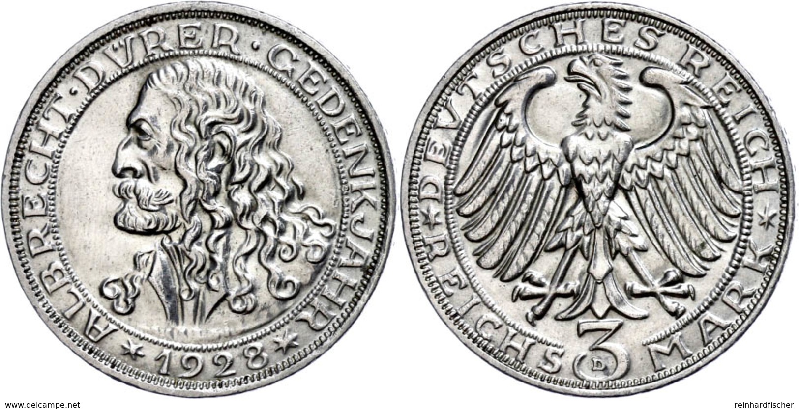 3 Reichsmark, 1928, Albrecht Dürer, Kl. Rf., Vz., Katalog: J. 332 Vz - Altri & Non Classificati