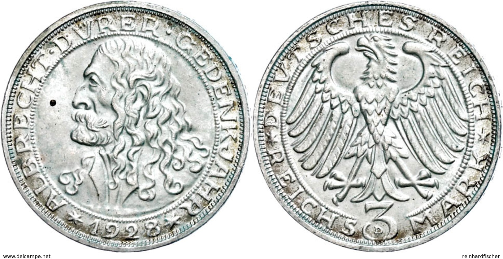 3 Reichsmark, 1928, Dürer, Etwas Grünspan, Kl. Rf., Vz-st., Katalog: J. 332 Vz-st - Other & Unclassified