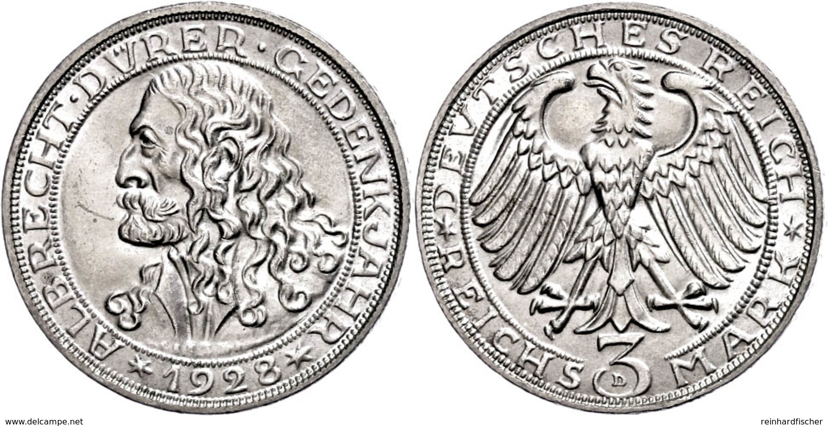 3 Reichsmark, 1928, Dürer, Kl. Rf., F. St., Katalog: J. 332 - Other & Unclassified