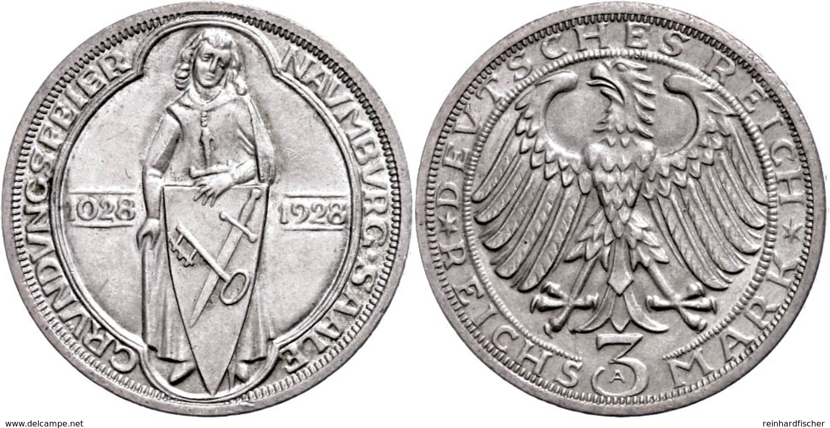 3 Reichsmark, 1928, Naumburg, Vz-st., Katalog: J. 333 Vz-st - Other & Unclassified