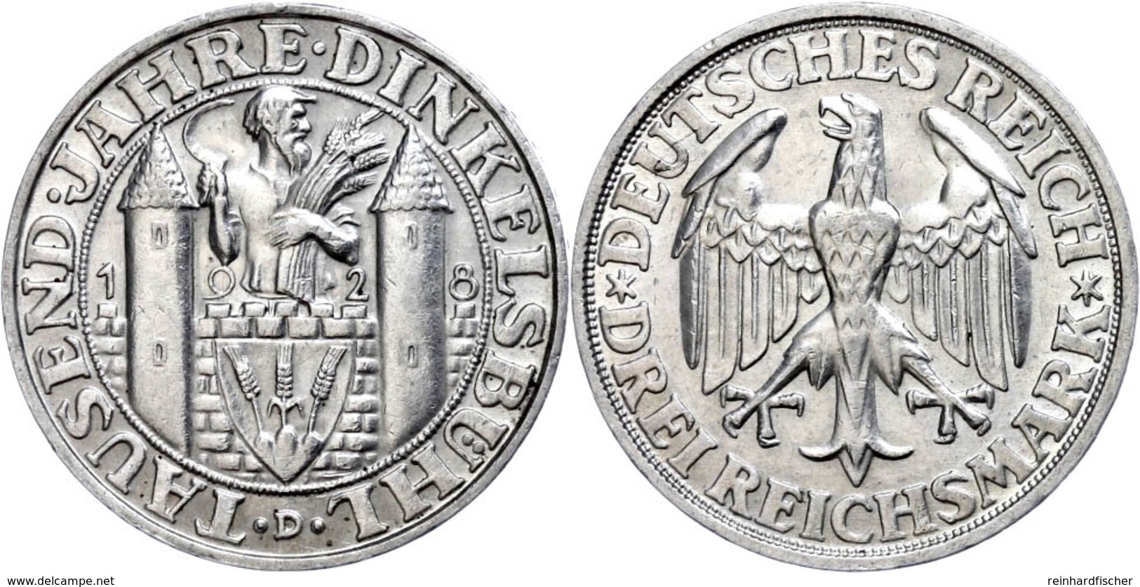 3 Reichsmark, 1928, Dinkelsbühl, Wz. Stempelfehler, Ss., Katalog: J. 334 Ss - Other & Unclassified