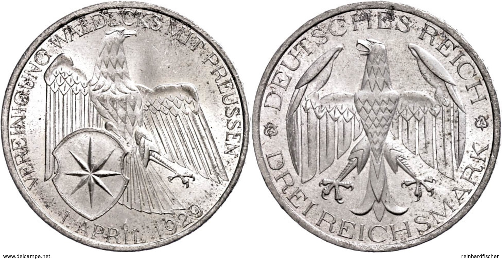 3 Reichsmark, 1929, Waldeck, Kl. Rf, Vz-st., Katalog: J. 337 Vz-st - Altri & Non Classificati