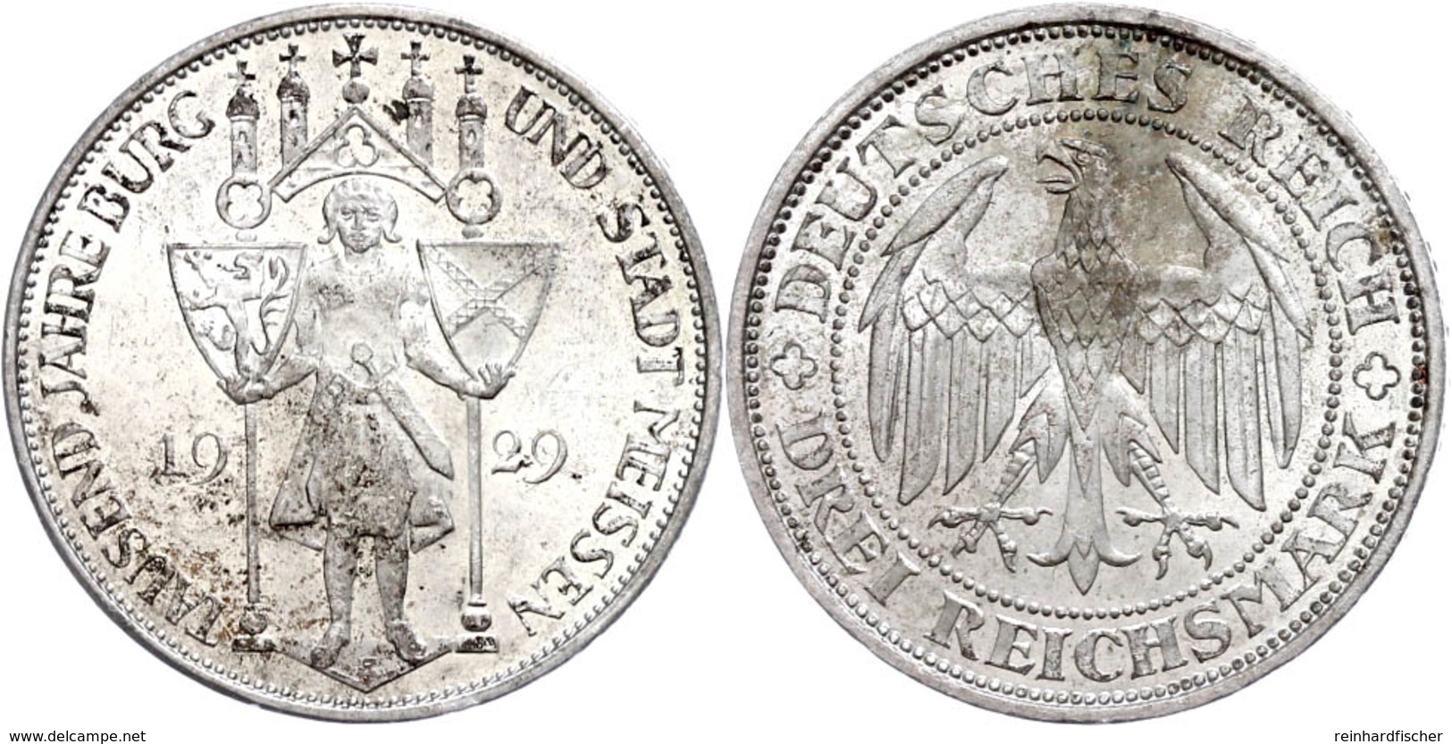 3 Reichsmark, 1929 E, Meißen, Vz-st., Katalog: J. 338 Vz-st - Other & Unclassified