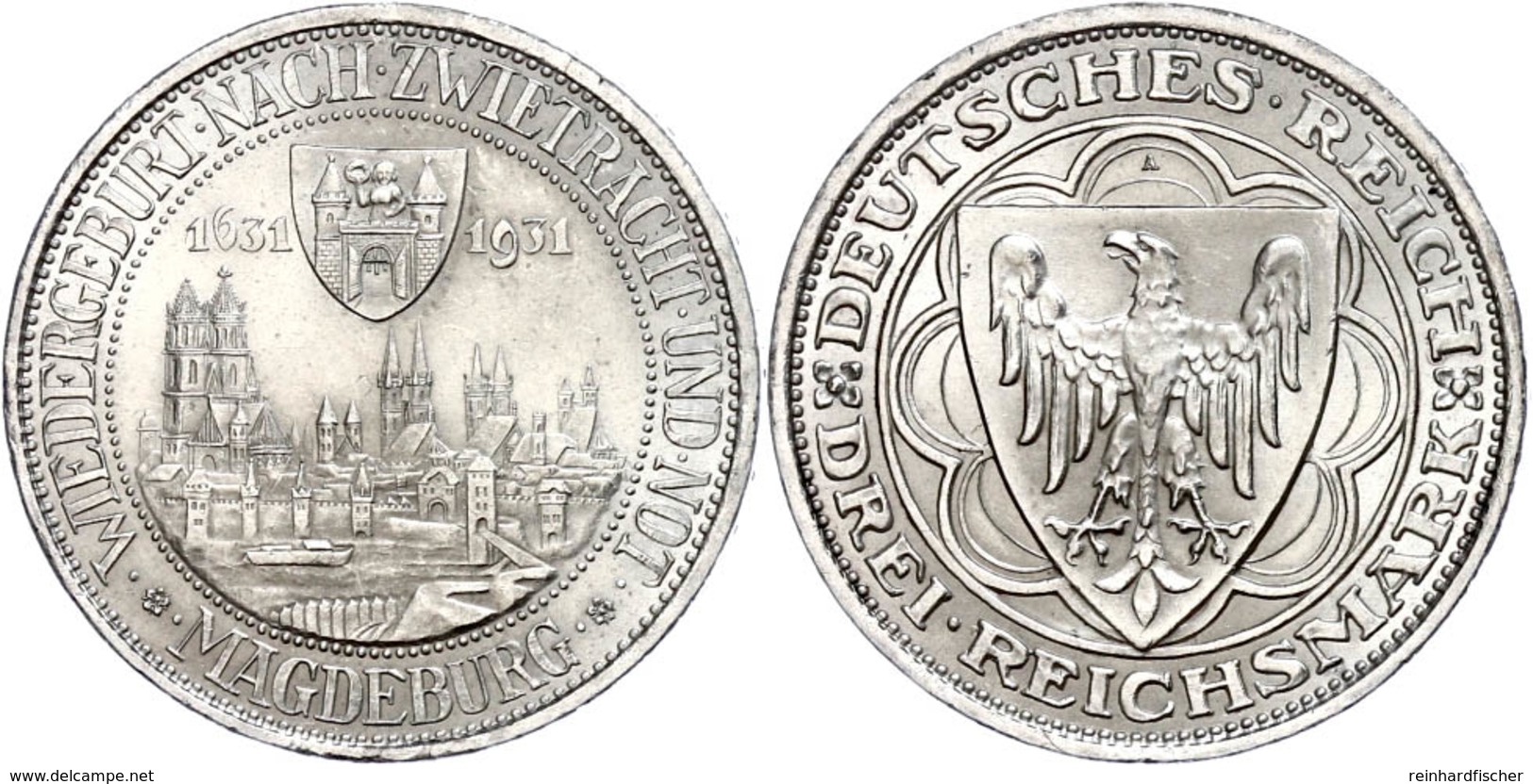 3 Reichsmark, 1931, Magdeburg, Kl. Rf., Vz., Katalog: J. 347 Vz - Altri & Non Classificati