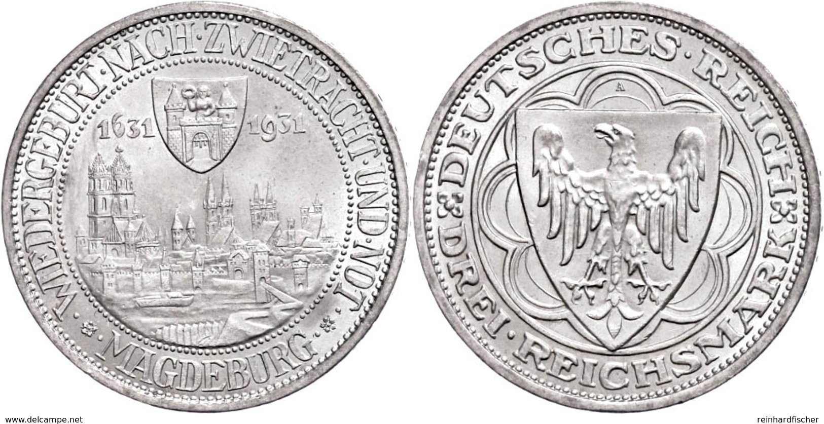 3 Reichsmark, 1931, Magdeburg, Wz. Rf., Vz-st., Katalog: J. 347 Vz-st - Other & Unclassified