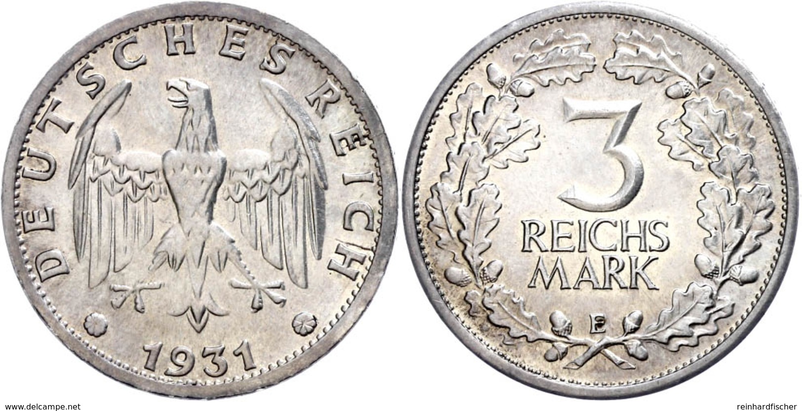 3 Reichsmark, 1931, Mzz E, Vz., Katalog: J. 349 Vz - Other & Unclassified