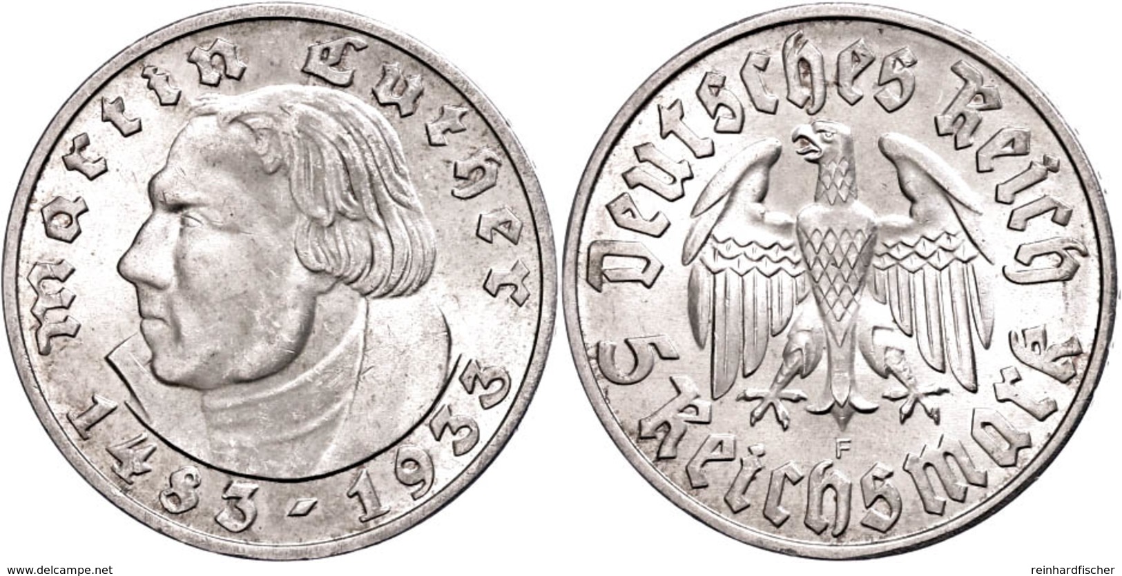 5 Reichsmark, 1933, G, Luther, Wz. Rf., Vz-st., Katalog: 353 Vz-st - Altri & Non Classificati