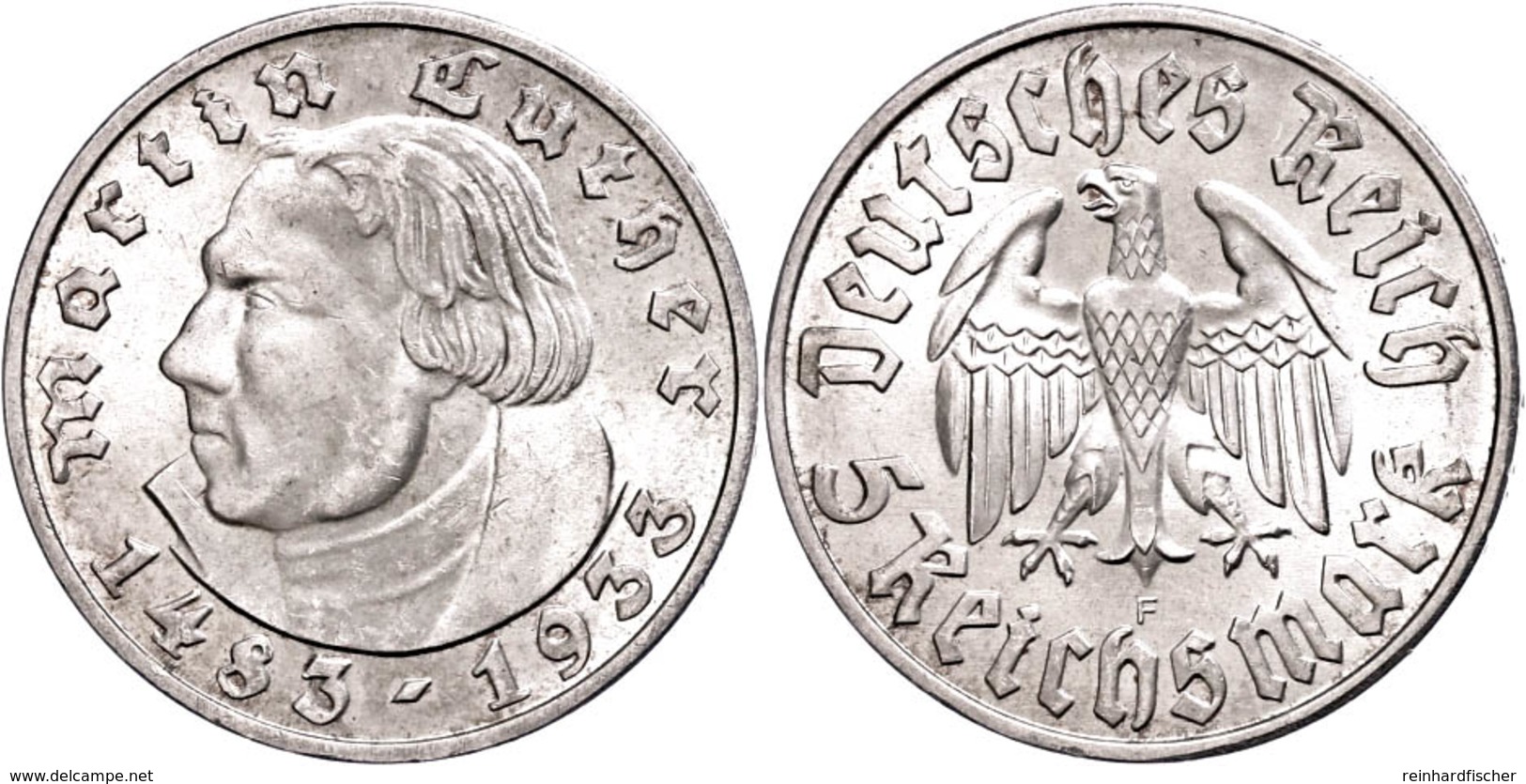 5 Reichsmark, 1933, G, Luther, Wz. Rf., Vz-st., Katalog: 353 Vz-st - Other & Unclassified