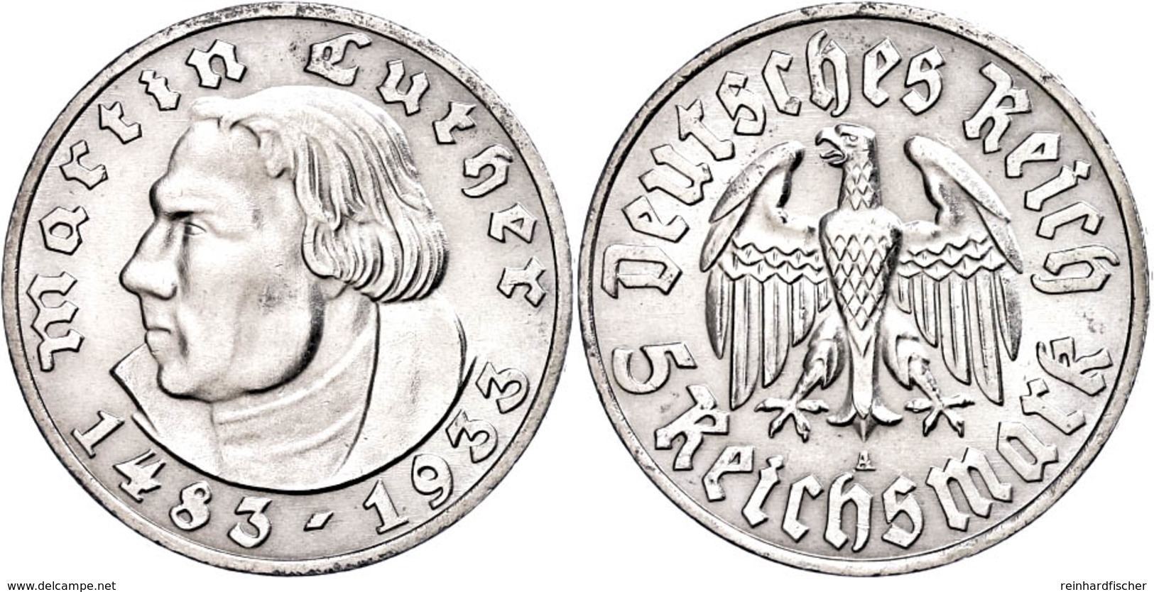 5 Reichsmark, 1933, Martin Luther, Mzz A, Vz-st., Katalog: J. 353 Vz-st - Altri & Non Classificati