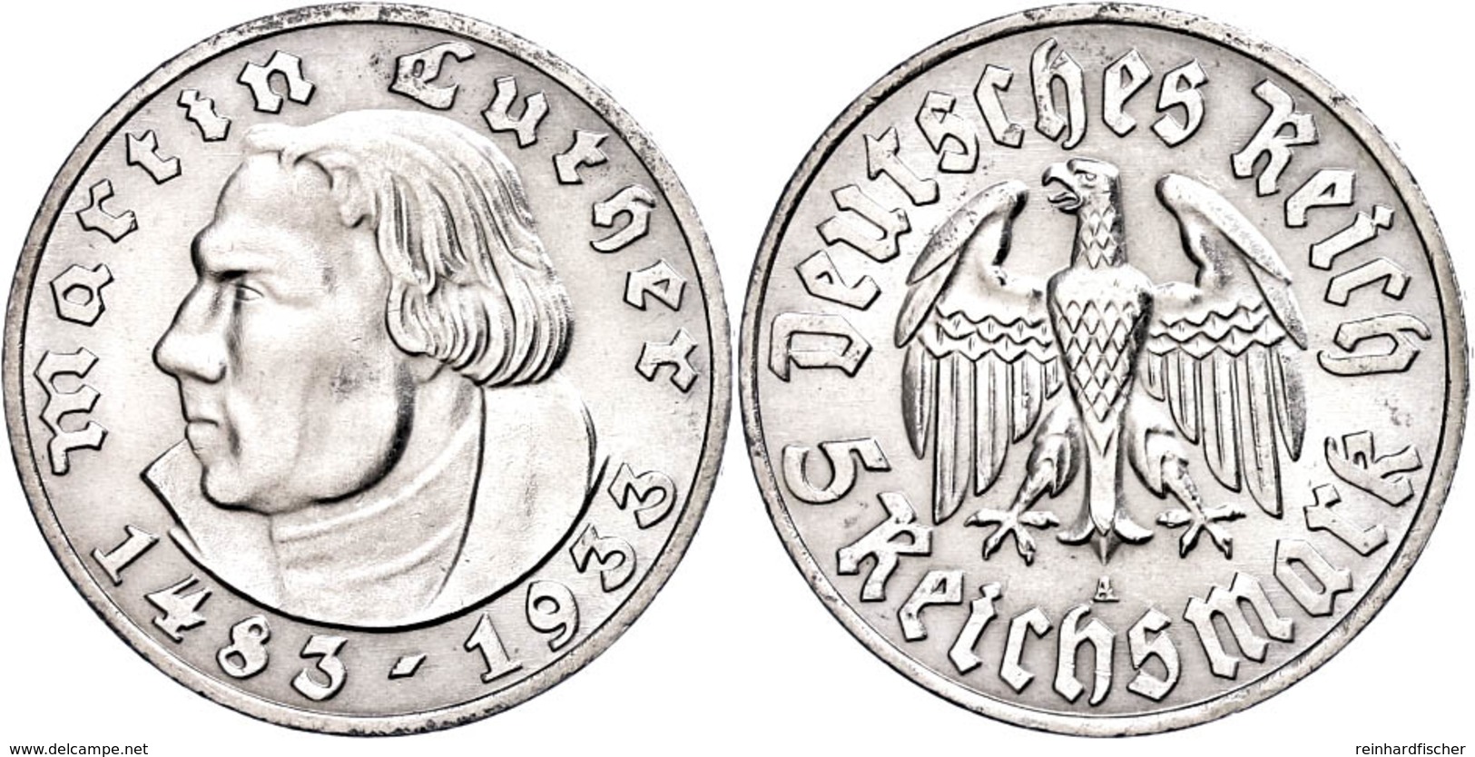 5 Reichsmark, 1933, Martin Luther, Mzz A, Vz-st., Katalog: J. 353 Vz-st - Other & Unclassified