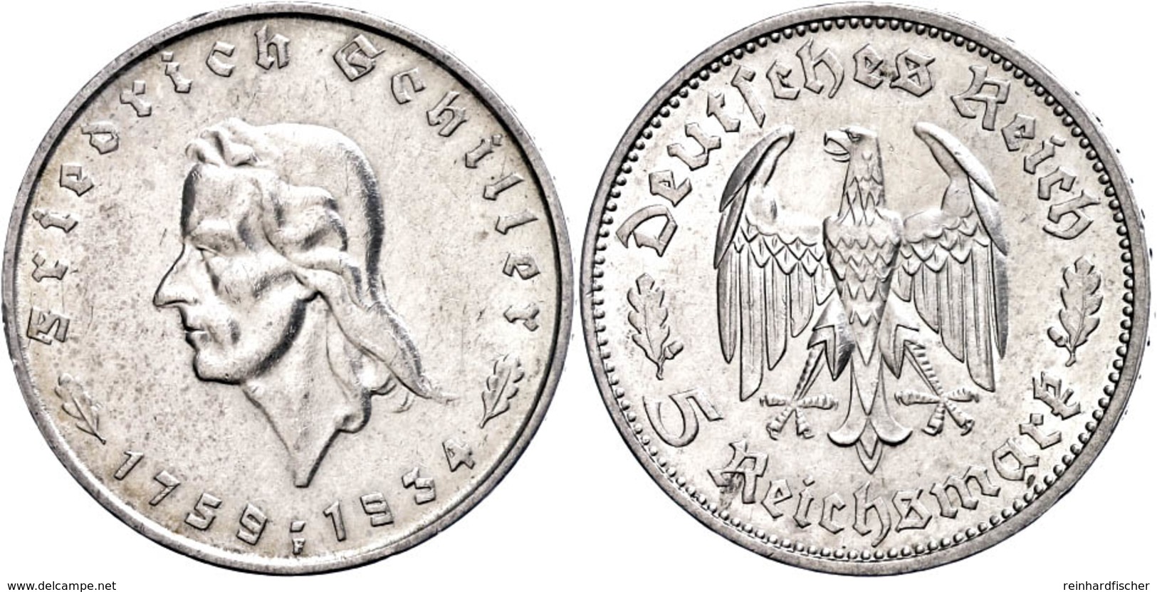 5 Reichsmark, 1934, Friedrich Von Schiller, Vz., Katalog: J. 359 Vz - Altri & Non Classificati