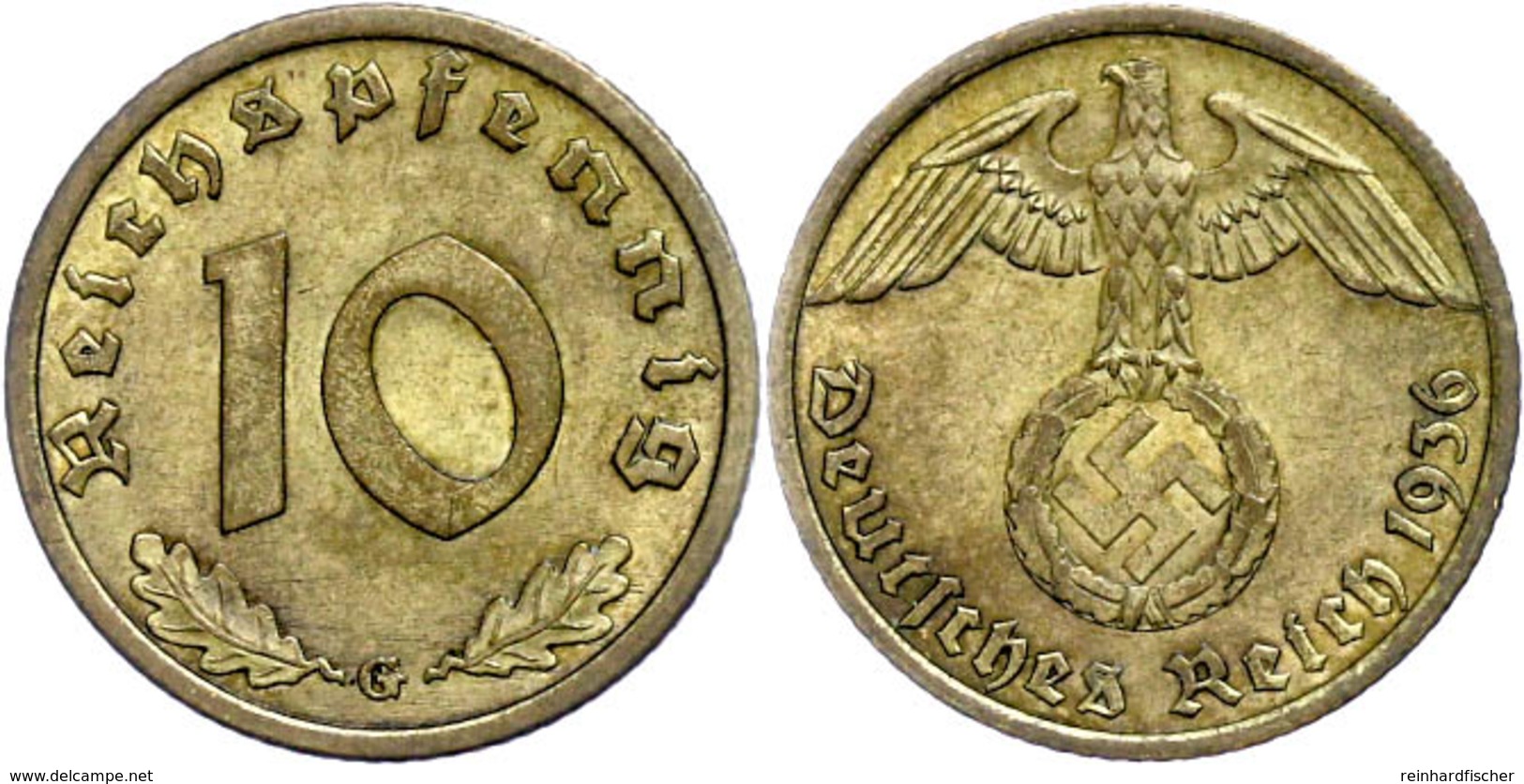 10 Reichspfennig, 1936, G, Vz. Mit Unterlegzettel Der WAG, Arnsberg., Katalog: J. 364 Vz - Altri & Non Classificati