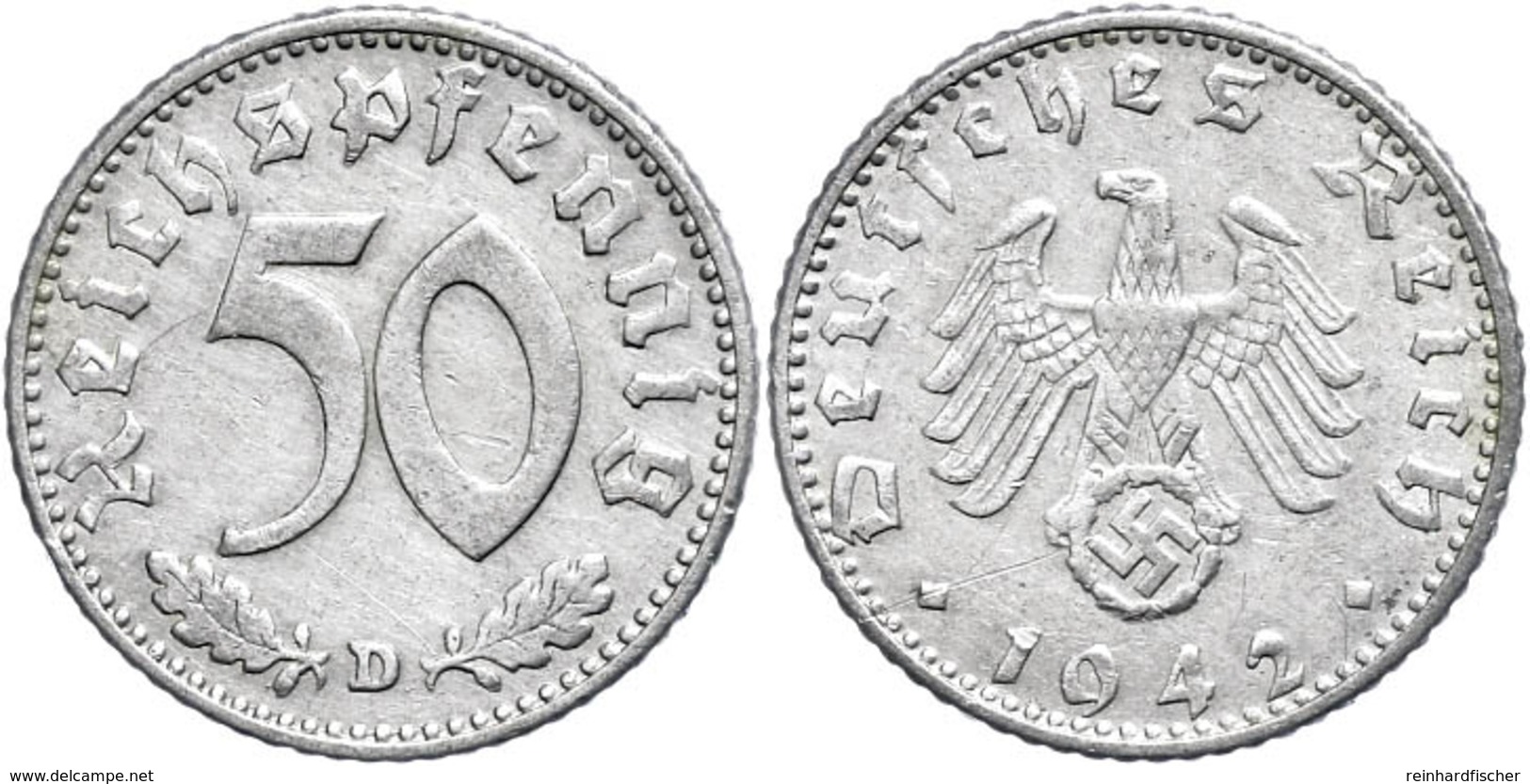 50 Reichspfennig, 1942, Mzz D, Offenes "R" Bei Reichspfennig, Ss., Katalog: J. 372 Ss - Altri & Non Classificati