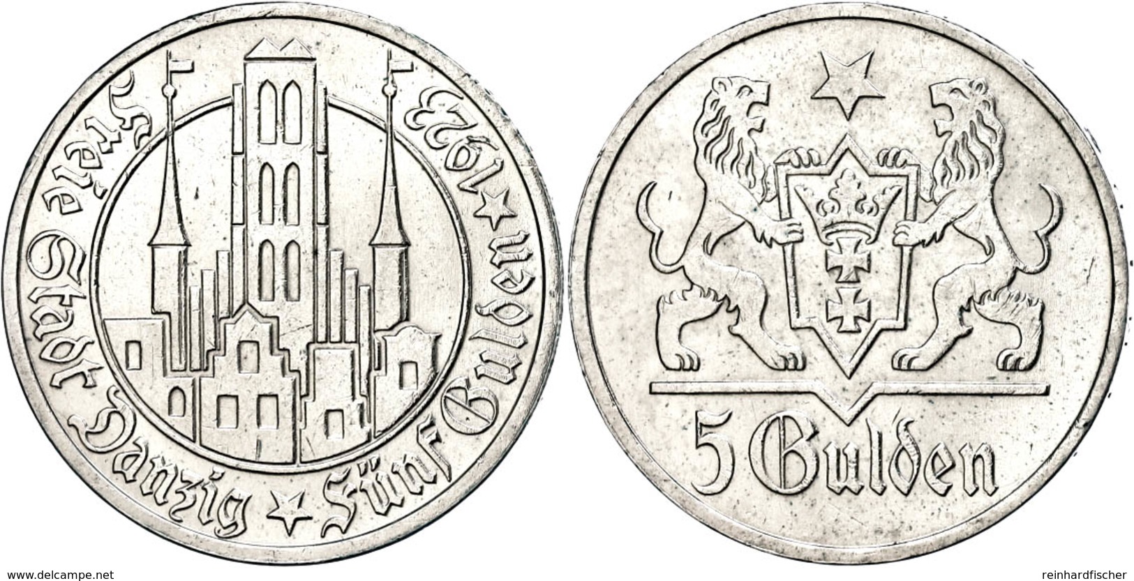 Danzig, 5 Gulden, 1923, Marienkirche, Kl. Rf., Avers Leicht Berieben, Vz., Katalog: J. D9 Vz - Altri & Non Classificati