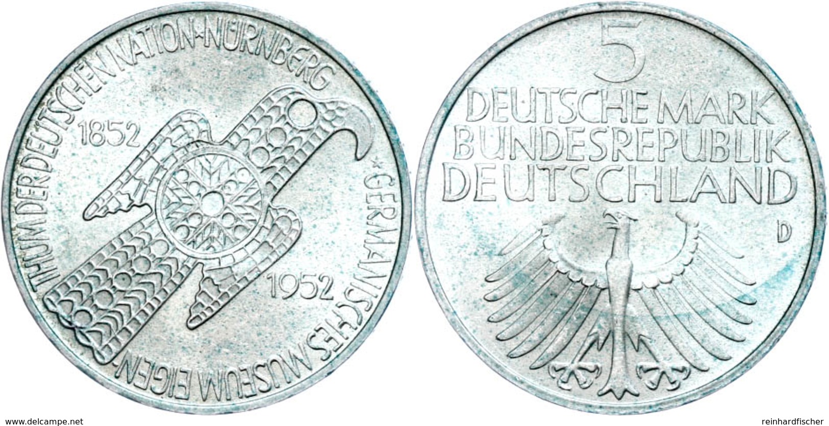 5 Mark, 1952, Germanisches Museum, Etwas Grünspan, Vz-st., Katalog: J. 388 Vz-st - Altri & Non Classificati