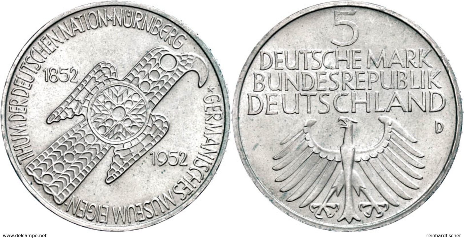 5 Mark, 1952, Germanisches Museum, Etwas Grünspan, Vz-st., Katalog: J. 388 Vz-st - Other & Unclassified