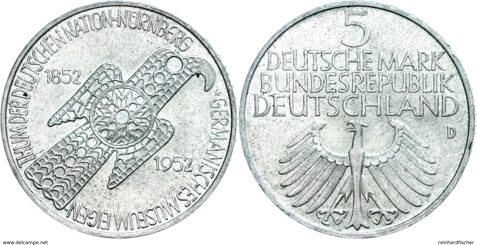 5 Mark, 1952, Germanisches Museum, Etwas Grünspan, Vz., Katalog: J. 388 Vz - Other & Unclassified