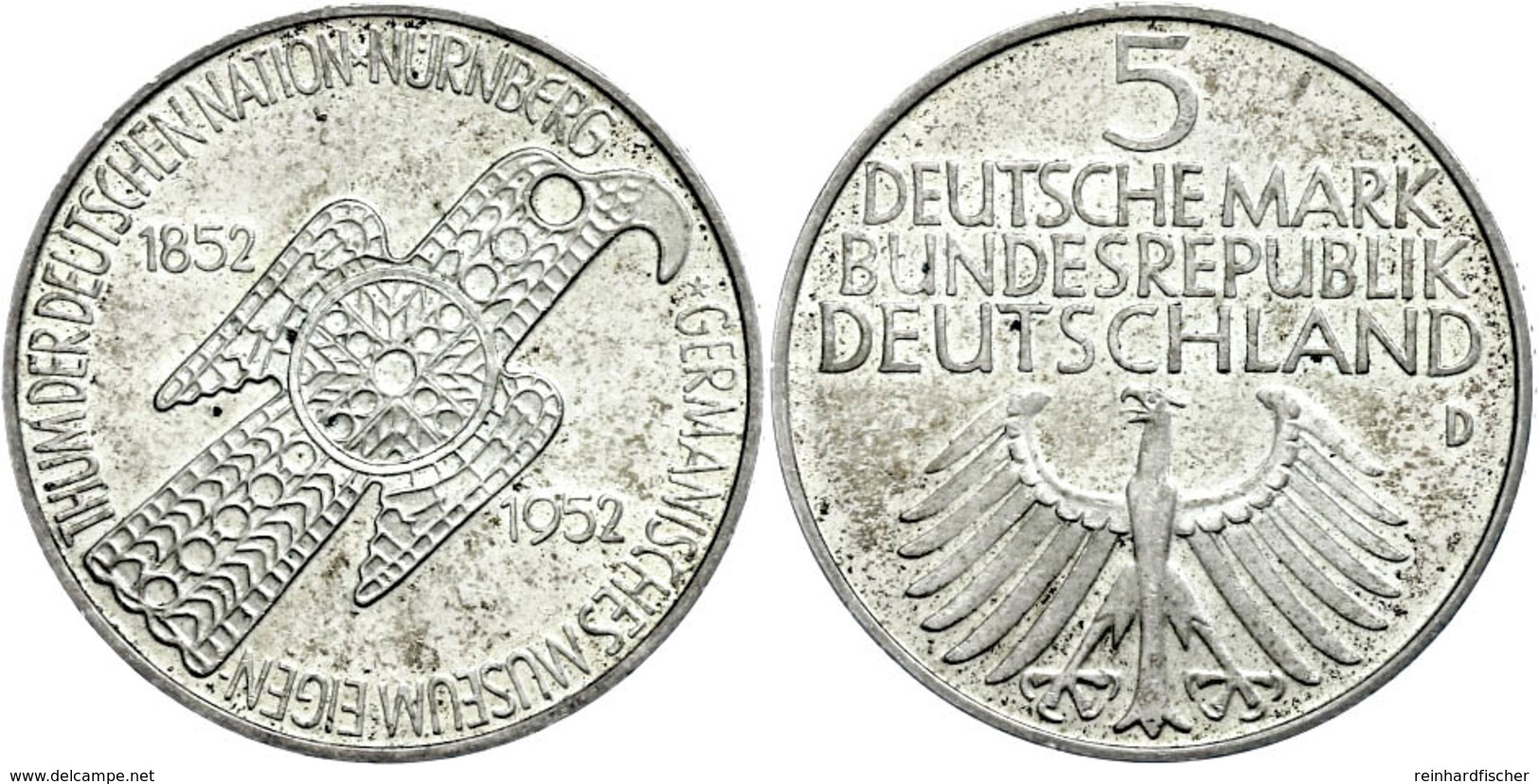 5 Mark, 1952, Germanisches Museum, Fleckige Patina, Vz., Katalog: J. 388 Vz - Altri & Non Classificati