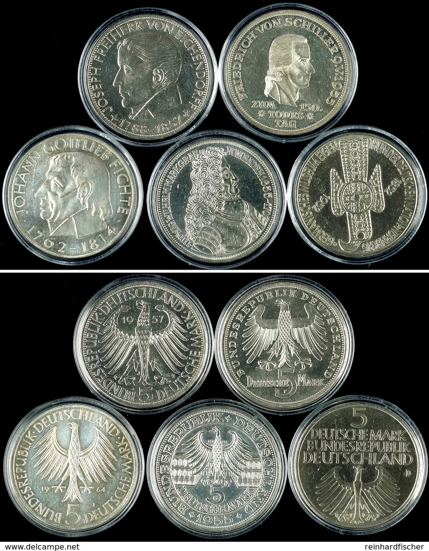 5x5 Mark, 1952-1964, Germanisches Museum Bis Fichte, J. 388, 389, 390, 391 Und 393, Jeweils Vz., Katalog: J. 388 Vz - Altri & Non Classificati