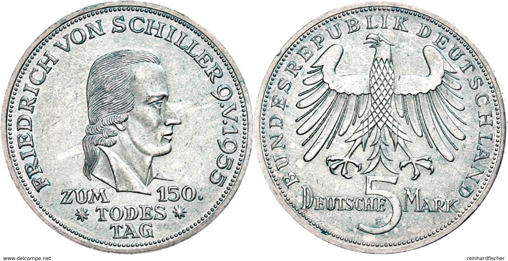 5 Mark, 1955, Schiller, Etwas Grünspan, Kl. Rf., Vz-st., Katalog: J. 389 Vz-st - Altri & Non Classificati