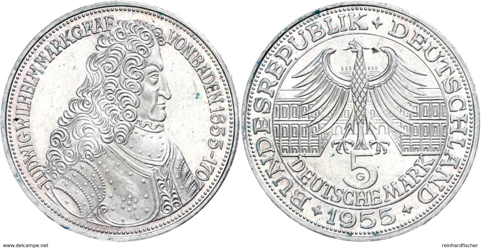 5 Mark, 1955, Markgraf Von Baden, Vz., Katalog: J. 390 Vz - Altri & Non Classificati