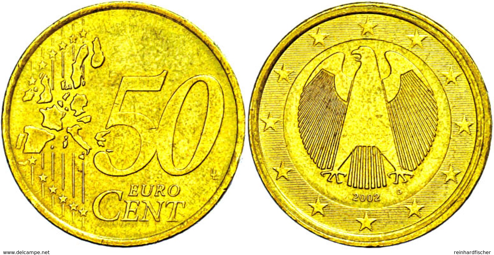 50 Cent, 2002, Stempelkopplung Mit Der Adlerseite Des 1 Euro Stücks (J. 488), Kl. Rf.,vz., Katalog: J. 487 Vz - Altri & Non Classificati