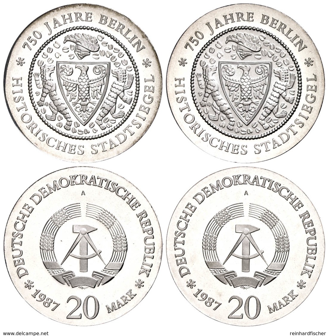 Münzset, 2x 20 Mark (Stadtsiegelpärchen), 1987, 750 Jahre Berlin Historisches Stadtsiegel, 2 PP Varianten (das Gesamte S - Other & Unclassified