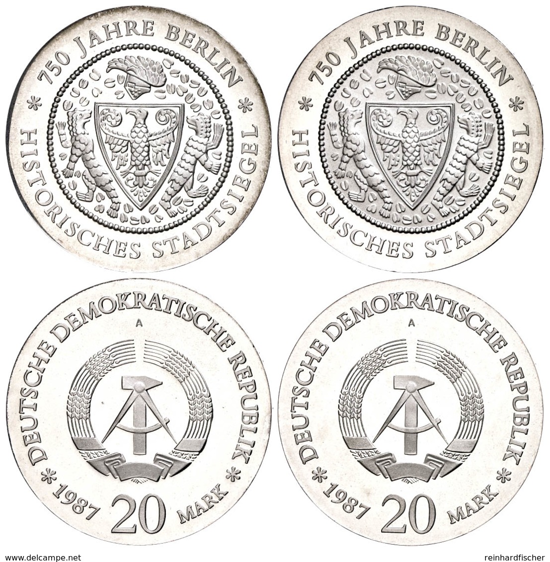 Münzset, 2x 20 Mark (Stadtsiegelpärchen), 1987, 750 Jahre Berlin Historisches Stadtsiegel, 2 PP Varianten (das Gesamte S - Altri & Non Classificati