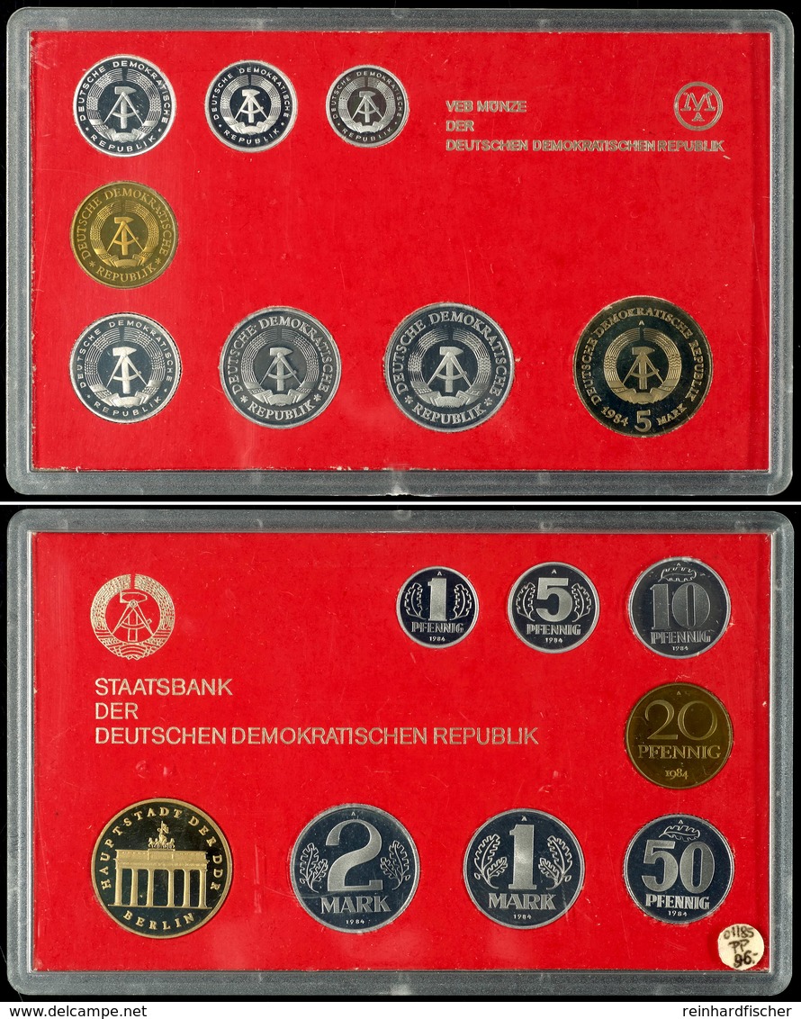1  Pfennig Bis 5 Mark, 1984, Kursmünzensatz, Brandenburger Tor, Auflage Nur 3.015 Stück, In Hartplastik, PP.  PP - Mint Sets & Proof Sets