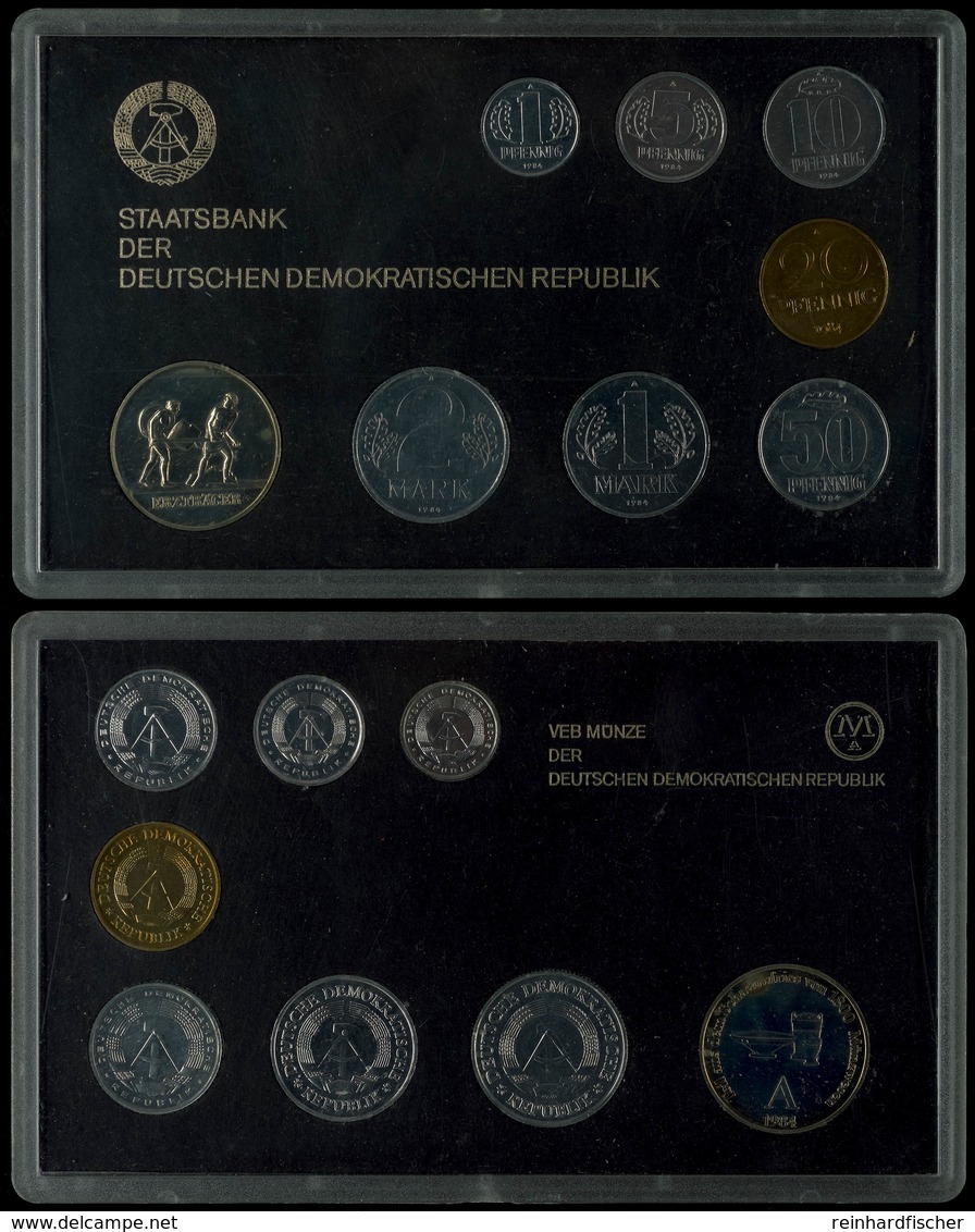 1 Pfennig Bis 2 Mark, 1984, Minisatz, 7 Münzen, Dazu Medaille Ku/Ni Erzträger, In Hartplastik, St.  St - Mint Sets & Proof Sets