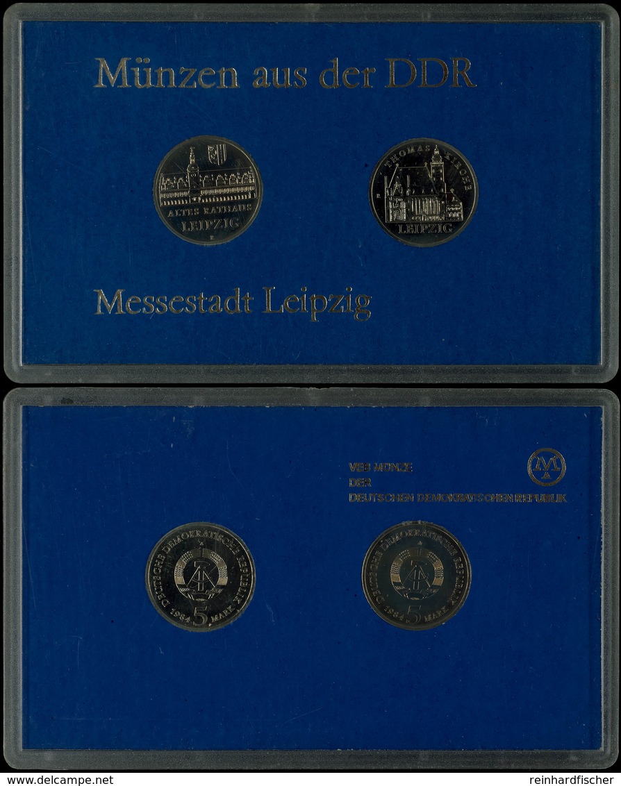 Thematischer Kursmünzensatz Messestadt Leipzig, 1984, Mit 5 Mark Thomaskirche Leipzig Und Altes Rathaus Leipzig, In Hart - Mint Sets & Proof Sets