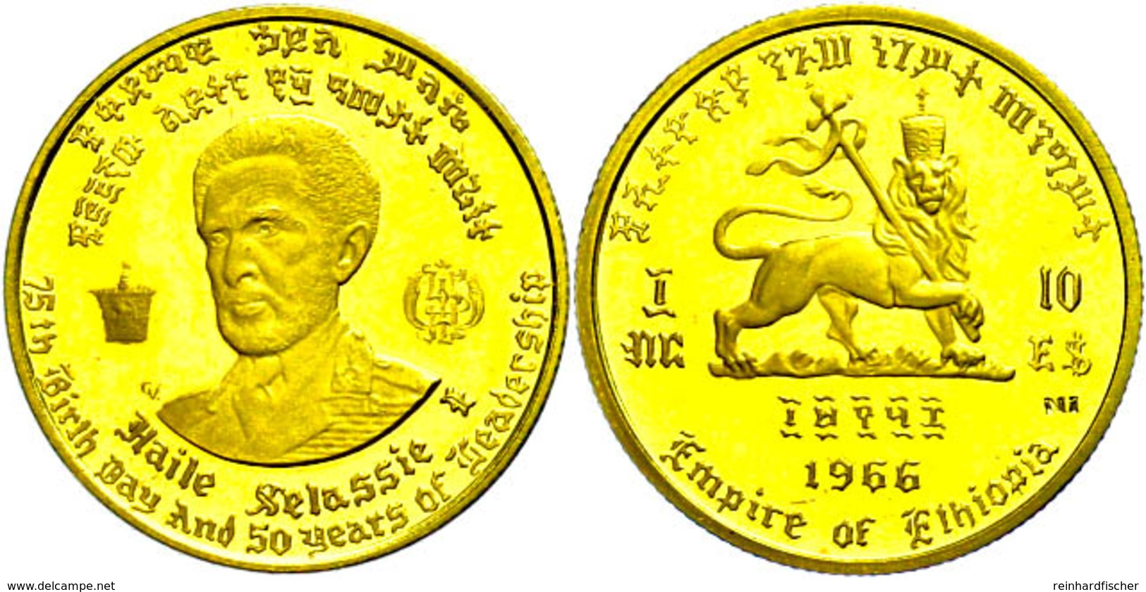 10 Dollars, Gold, 1966, Haile Selassie I., Auf Das 50jährige Regierungsjubiläum Und Auf Seinen 75. Geburtstag, KM 38, Fb - Etiopia