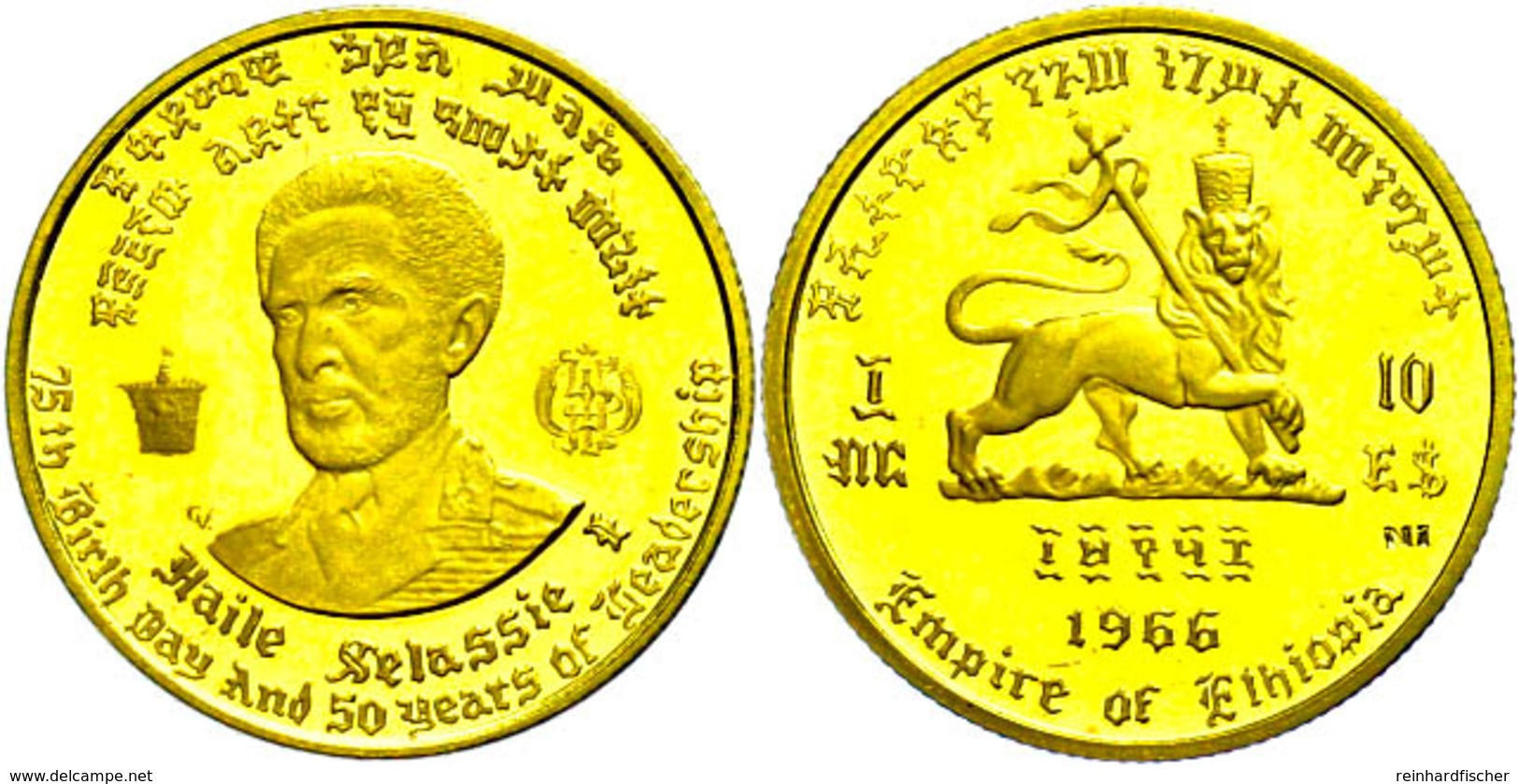 10 Dollars, Gold, 1966, Haile Selassie I., Auf Das 50jährige Regierungsjubiläum Und Auf Seinen 75. Geburtstag, KM 38, Fb - Ethiopia