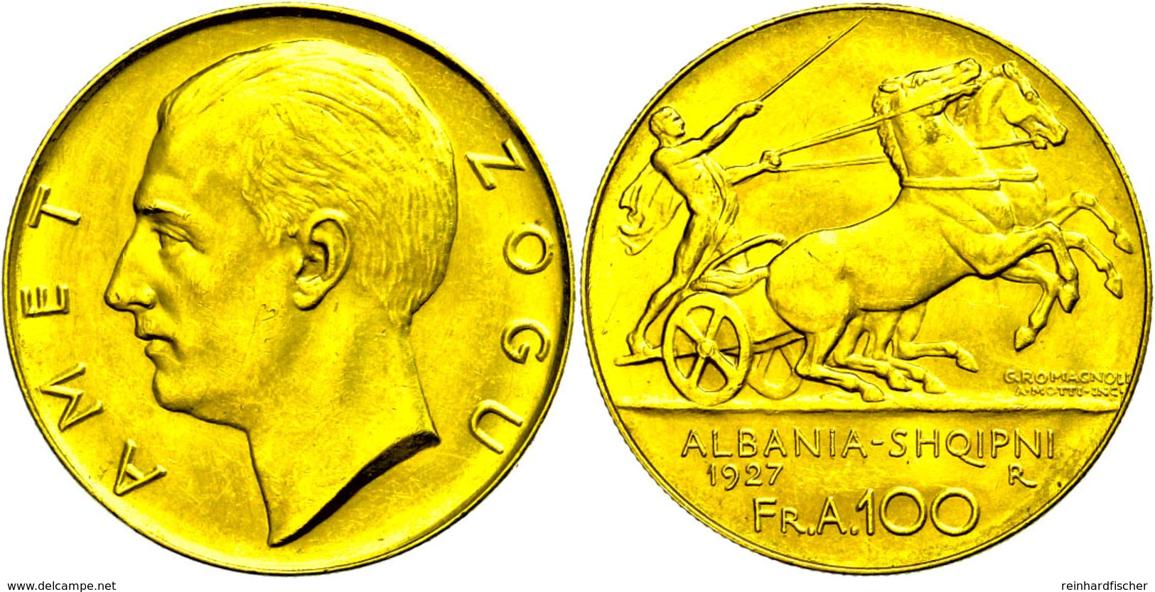 100 Franken, Gold, 1927, Zogu I., Variante Ohne Stern Unter Dem Kopf, Fb. 1, Vz-st.  Vz-st - German Occ.: Albania