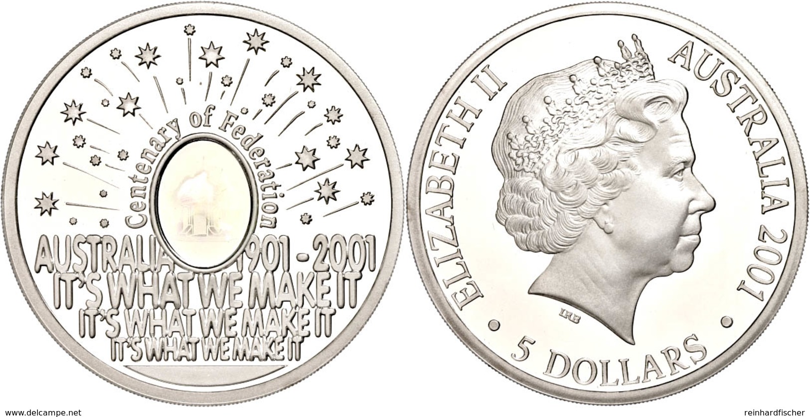 5 Dollars, 2001, Hundertsten Föderation - Feuerwerk (Kinegramm), KM 591, Schön 611, Im Etui Mit OVP Und Zertifikat, PP.  - Sonstige & Ohne Zuordnung