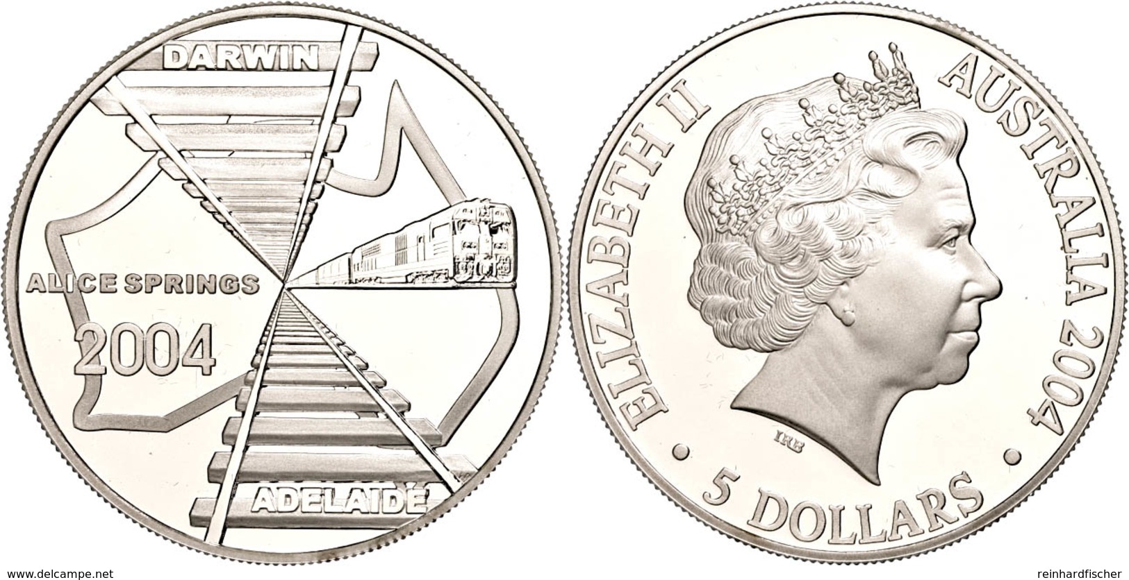 5 Dollars, 2004, Eisenbahnstrecke Von Adelaide Nach Darwin, KM 729, Schön 795, Im Etui Mit OVP Und Zertifikat, Angelaufe - Sonstige & Ohne Zuordnung