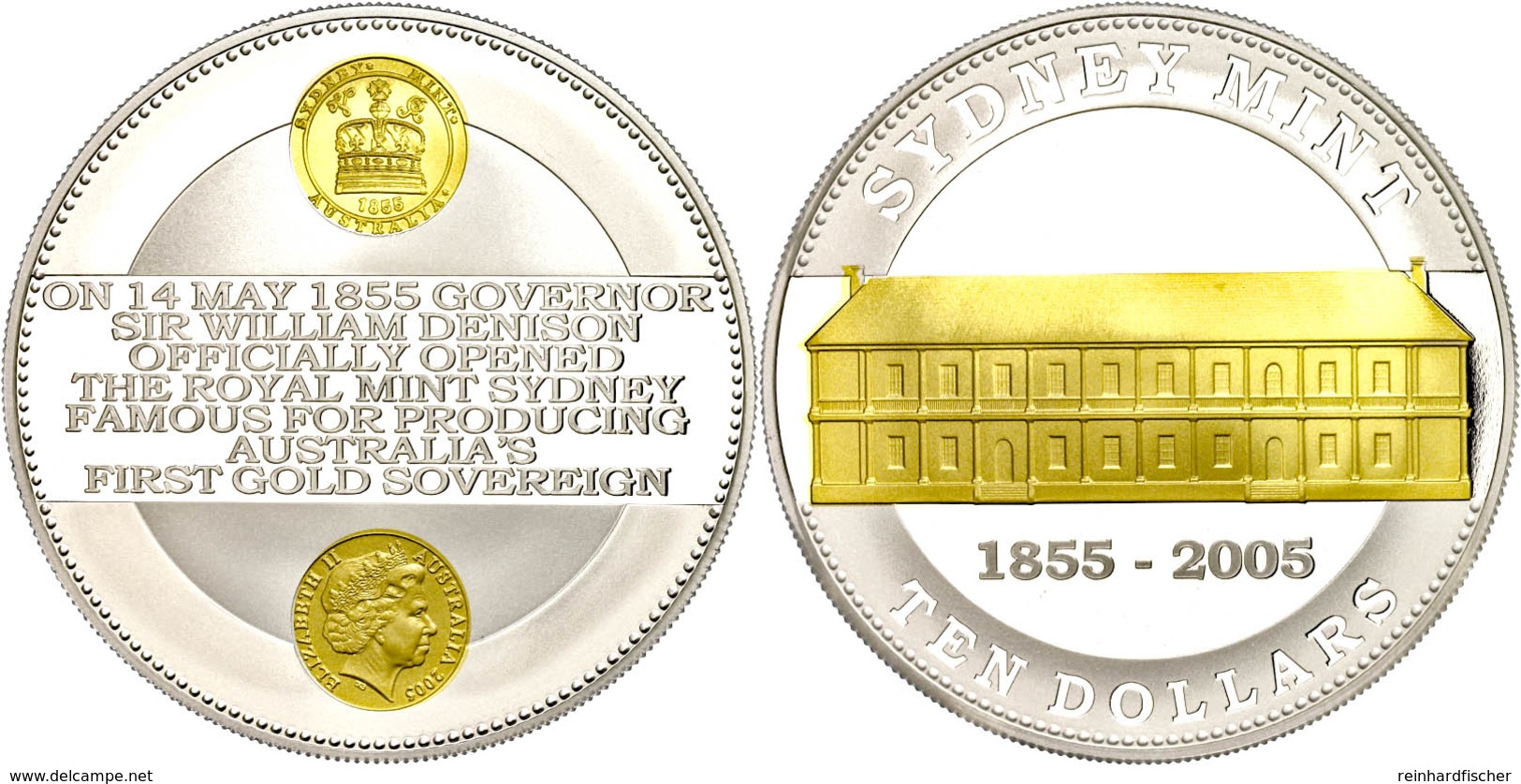 10 Dollars, 2005, 150. Jahrestag Der Eröffnung Der Sydney Mint, Schön 847, Im Etui Mit OVP Und Zertifikat, Teilvergoldet - Other & Unclassified