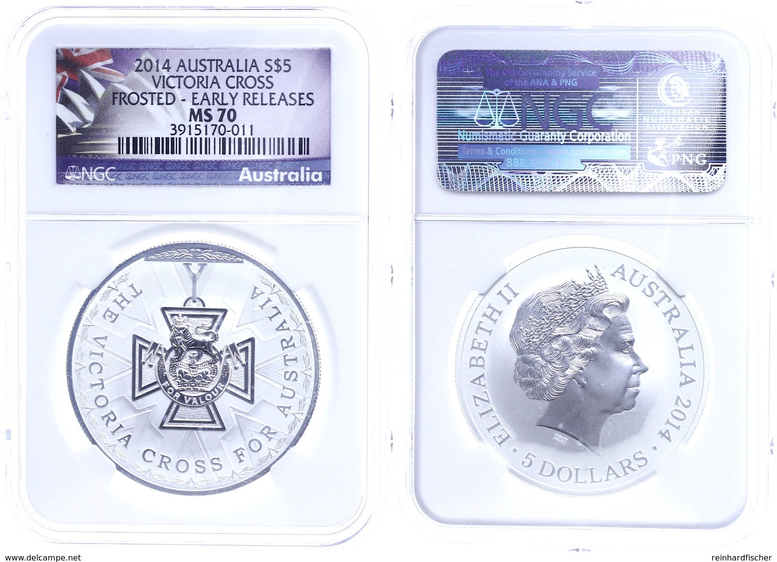 5 Dollars, 2014, Victoria Cross Frosted, In Slab Der NGC Mit Der Bewertung MS70, Early Release. - Altri & Non Classificati