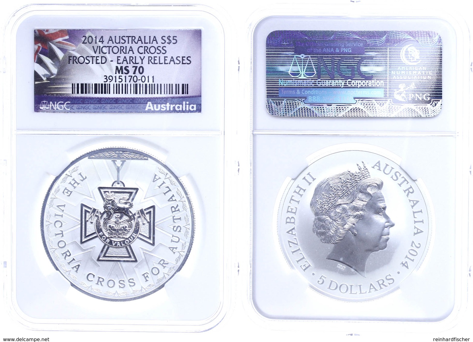 5 Dollars, 2014, Victoria Cross Frosted, In Slab Der NGC Mit Der Bewertung MS70, Early Release. - Other & Unclassified